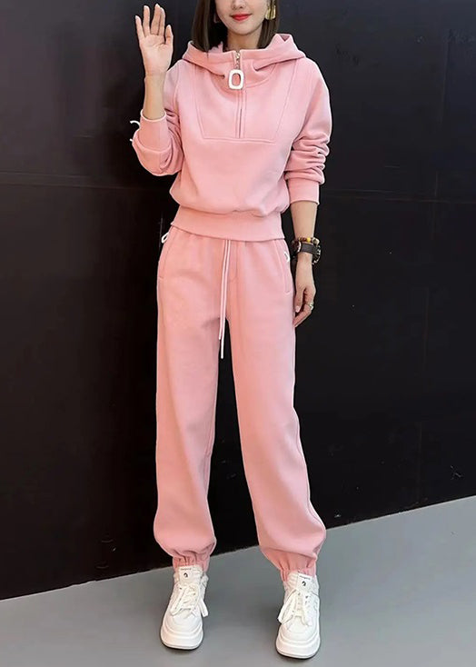 Et Beam Coton Nouveaux Hauts Pièces Pantalons À Capuche Deux Fermetures Éclair Rose