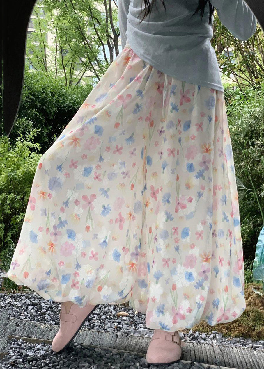 Sommer Baumwolle Breite Bein Druck Neue Taille Hosen