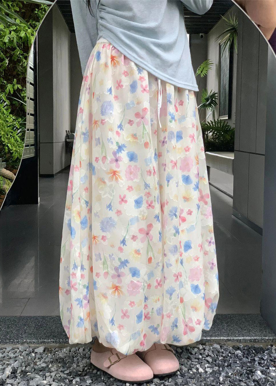 Sommer Baumwolle Breite Bein Druck Neue Taille Hosen