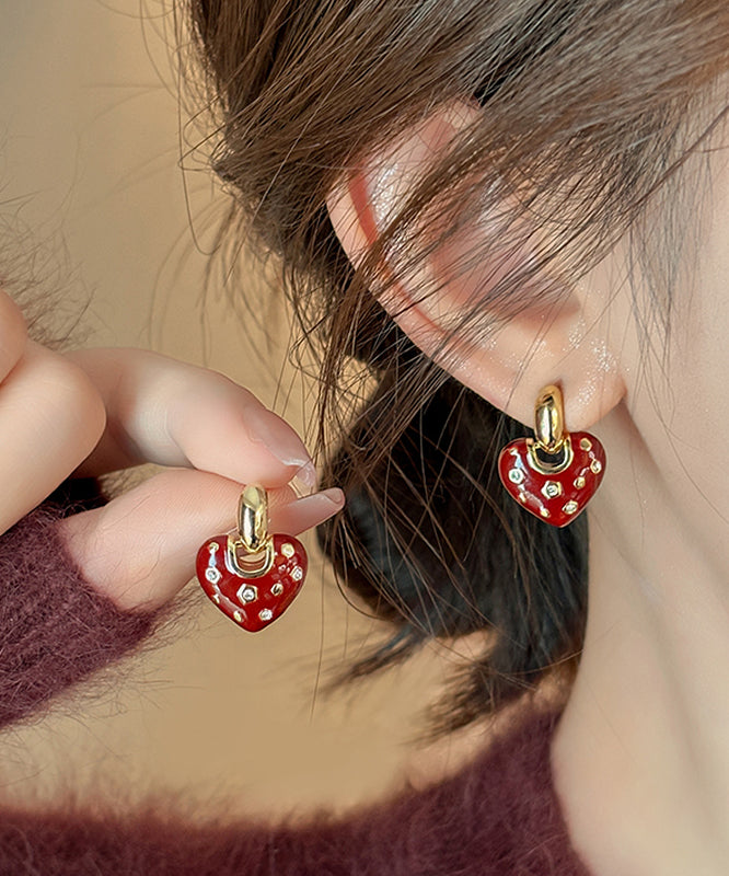 Red Copper Zircon Drop Love Alloy New Earrings