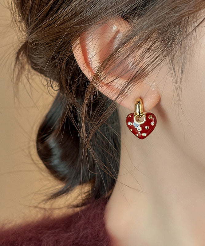 Red Copper Zircon Drop Love Alloy New Earrings