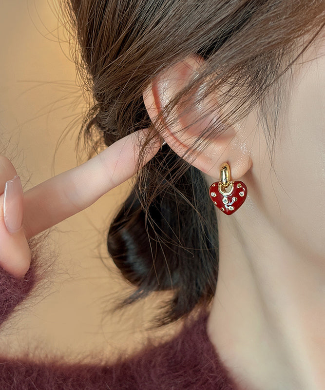 Red Copper Zircon Drop Love Alloy New Earrings