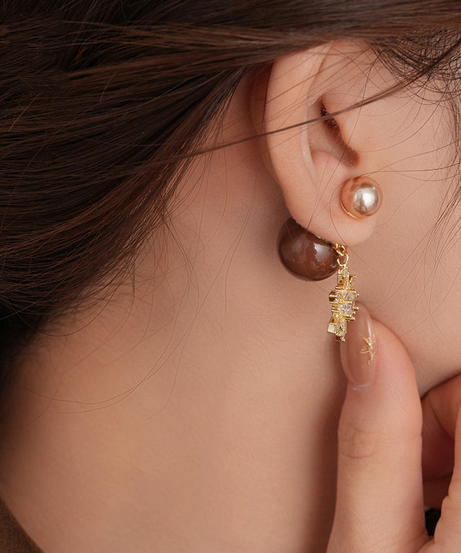 Boucles d'oreilles à tige flocon de neige en cuivre rouge et zircone RB019