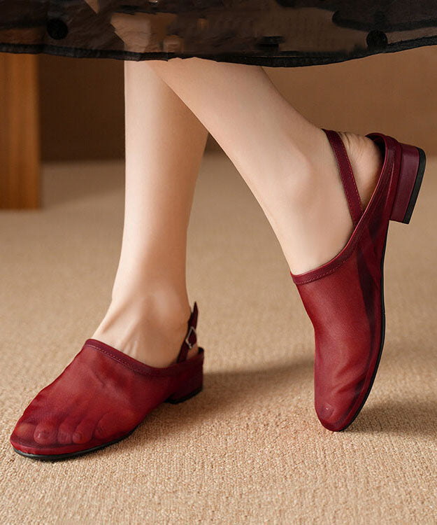 Leather Sandals Red Walking Tulle New Cowhide Splicing