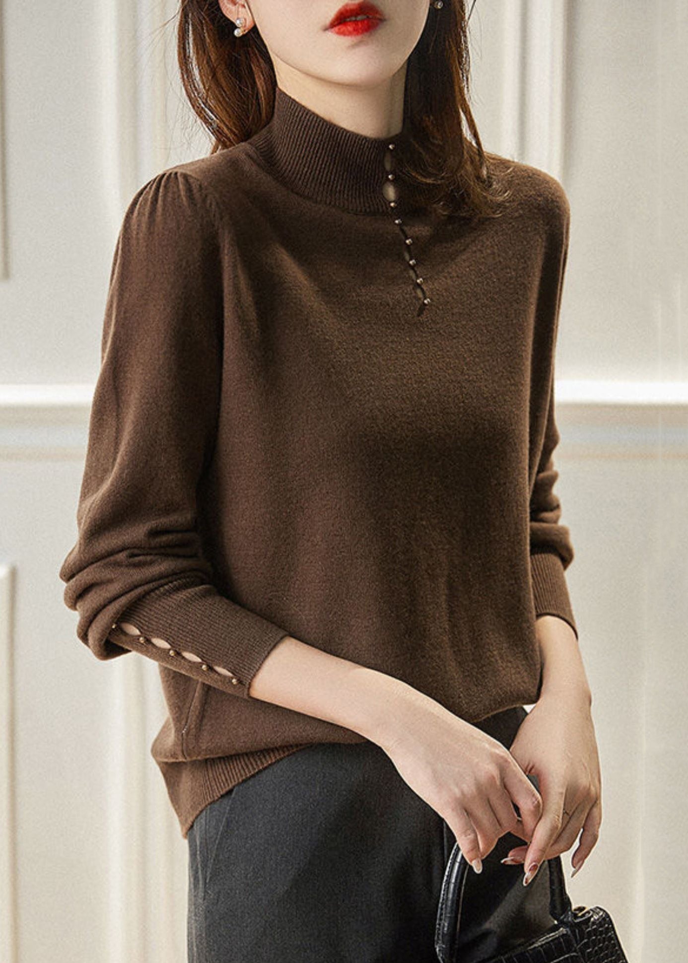 Nouveau pull en laine unie rouge ajouré printemps TF008