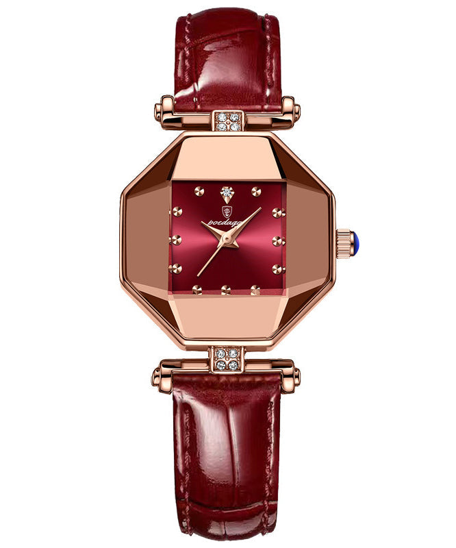 Uhrwerk Rotes Leder Temperglas Neu Wasserdicht Mineral Quarz