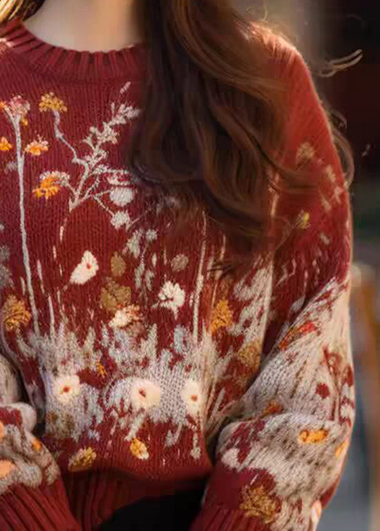 Neue rote O-Ausschnitt Print gemütliche Wollpullover Frühling YY039