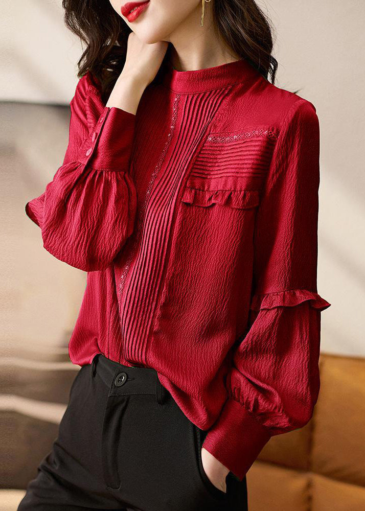 Neues rotes Rüschen-Baumwollhemd mit Original-Design, Frühling, RL046