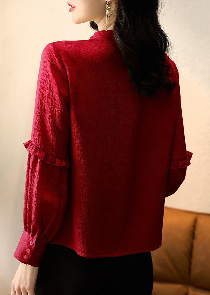 Neues rotes Rüschen-Baumwollhemd mit Original-Design, Frühling, RL046