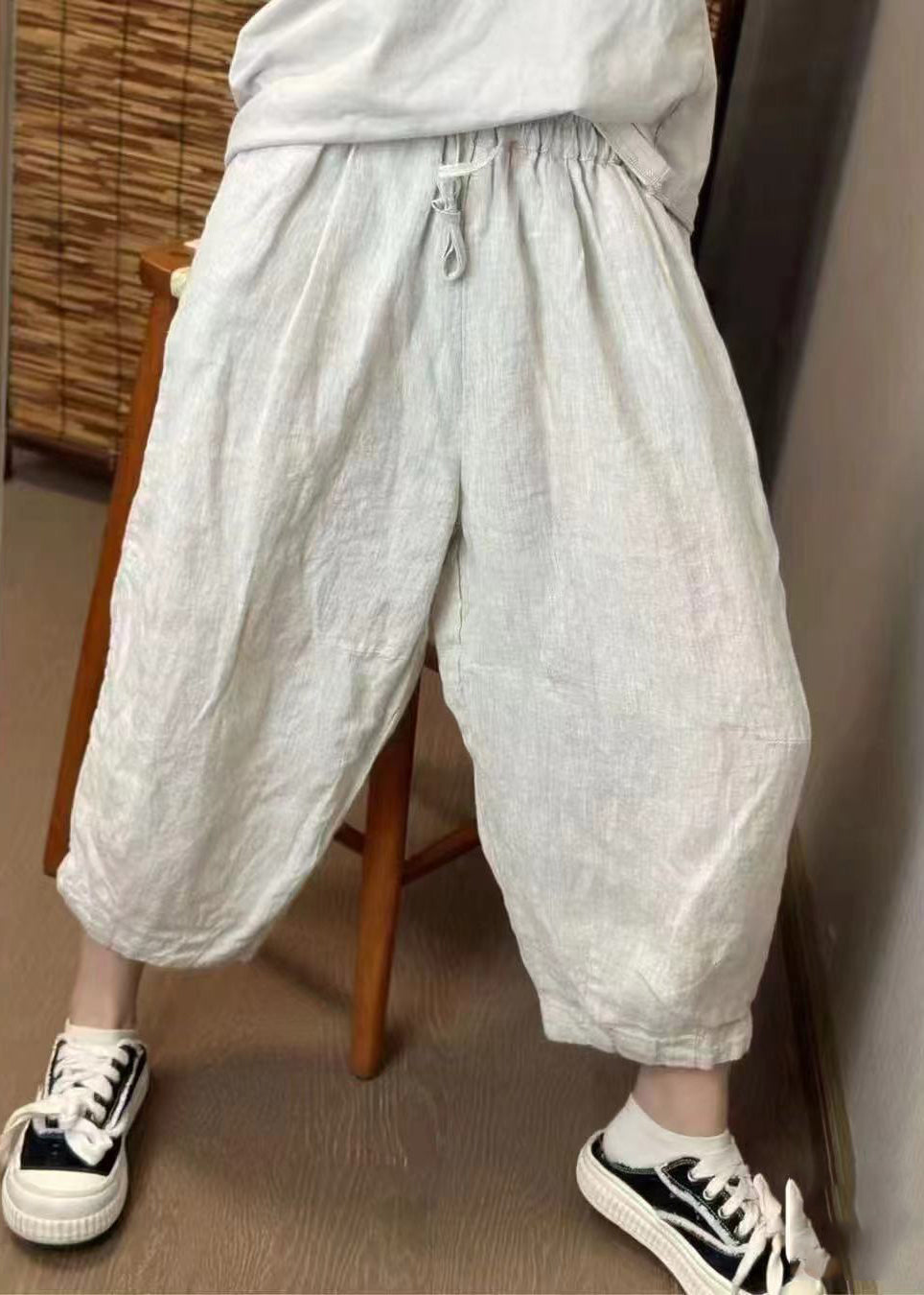 Haremshose Retro Beige Sommer Neu Oversized Leinenhose