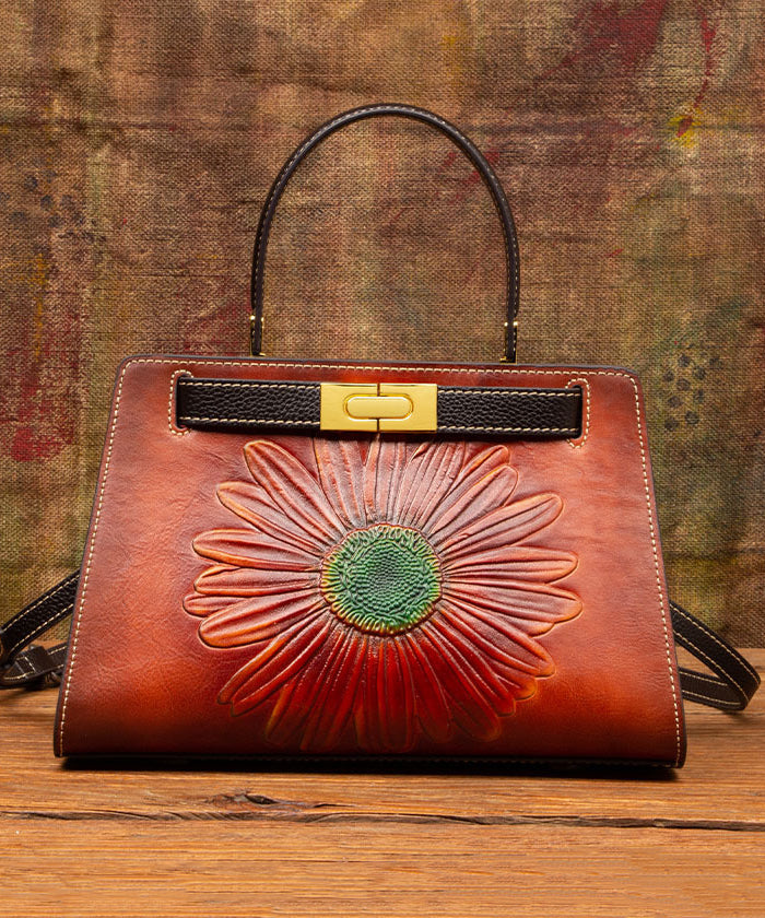 Retro Calf Bag Leather Brown New Embossed Messenger