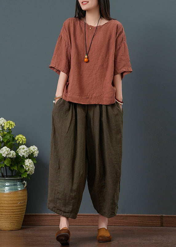 Two New Linen Red Retro Summer Set Oversized Pieces Dull