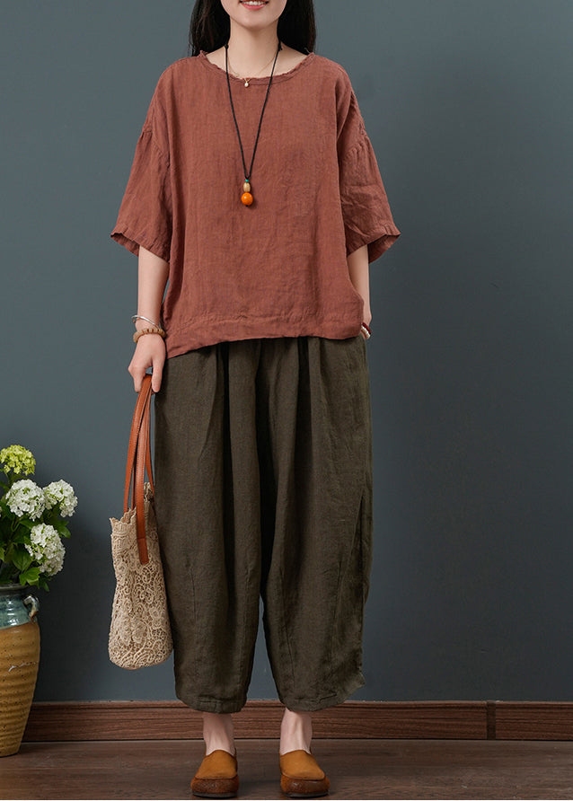 Two New Linen Red Retro Summer Set Oversized Pieces Dull