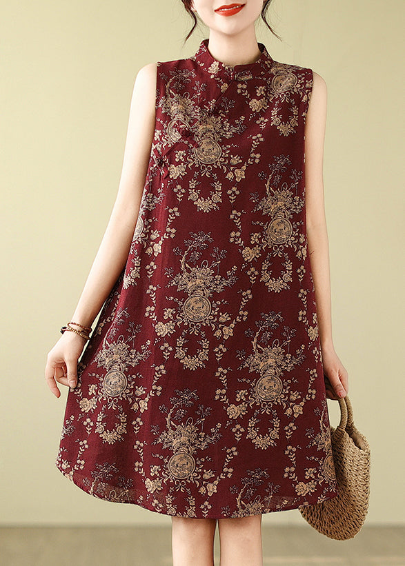 Kragenkleid Print New Line A Baumwolle Mandarin Mulberry Retro