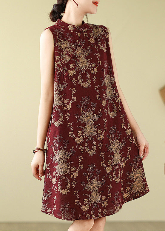 Kragenkleid Print New Line A Baumwolle Mandarin Mulberry Retro