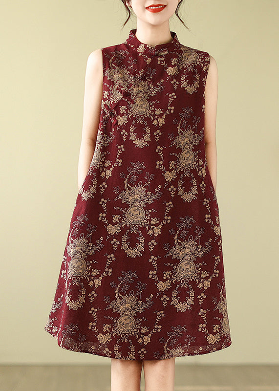 Kragenkleid Print New Line A Baumwolle Mandarin Mulberry Retro