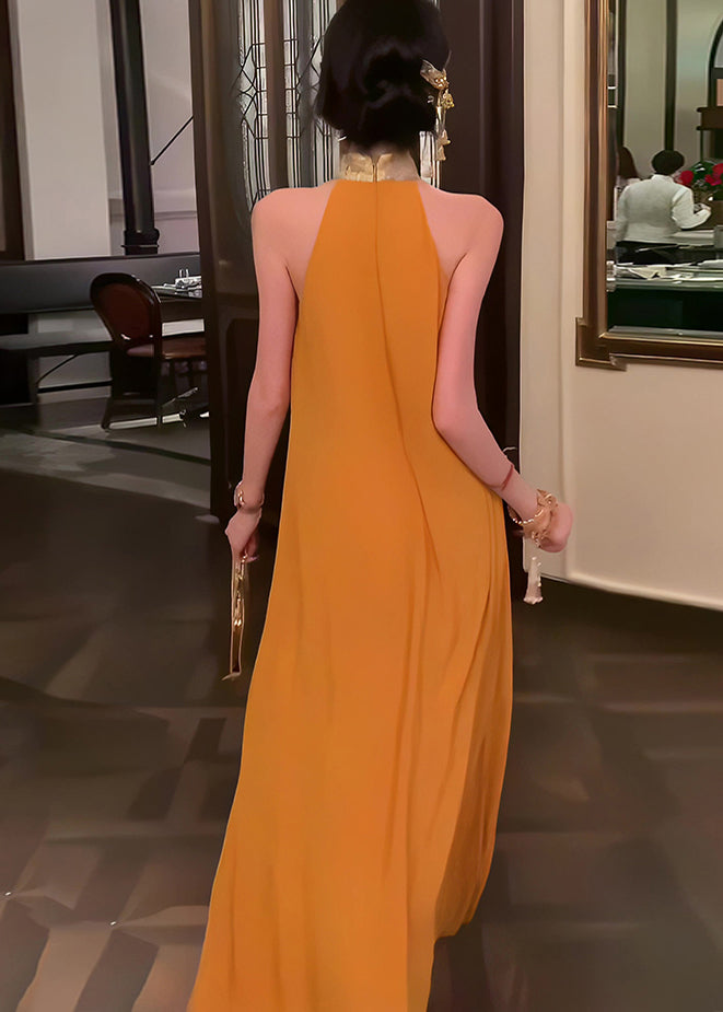 Robe d'été rétro patchwork orange en mousseline de soie