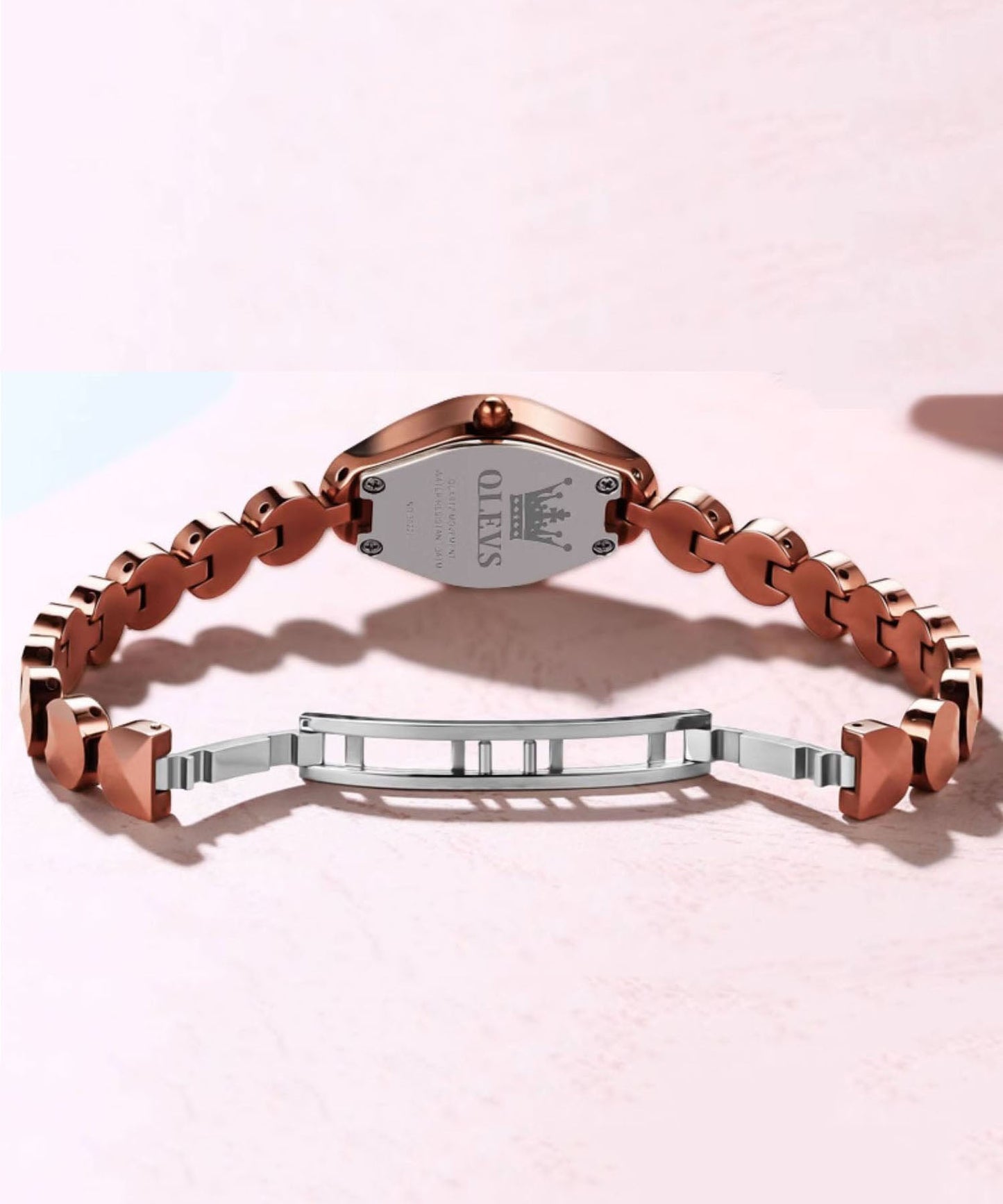 Montres à quartz étanches en acier doré, mouvement rose, acier inoxydable