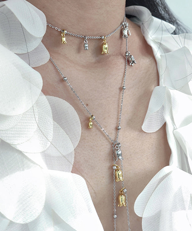 Collier lariat à pampilles florales en alliage de soie neuf YA016