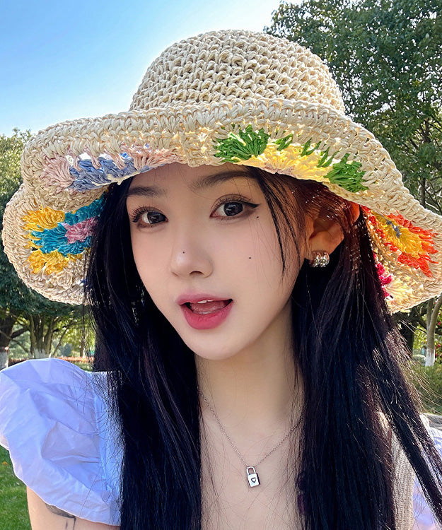 Chapeau de protection beige en paille tissé pour l'été