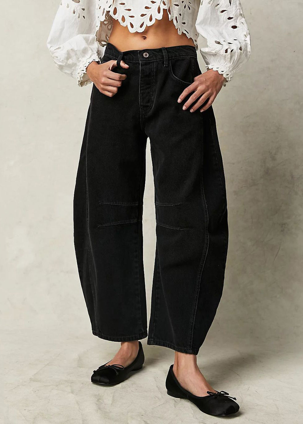 Pantalon Patchwork Neuf Taille Haute Denim Blanc Crop