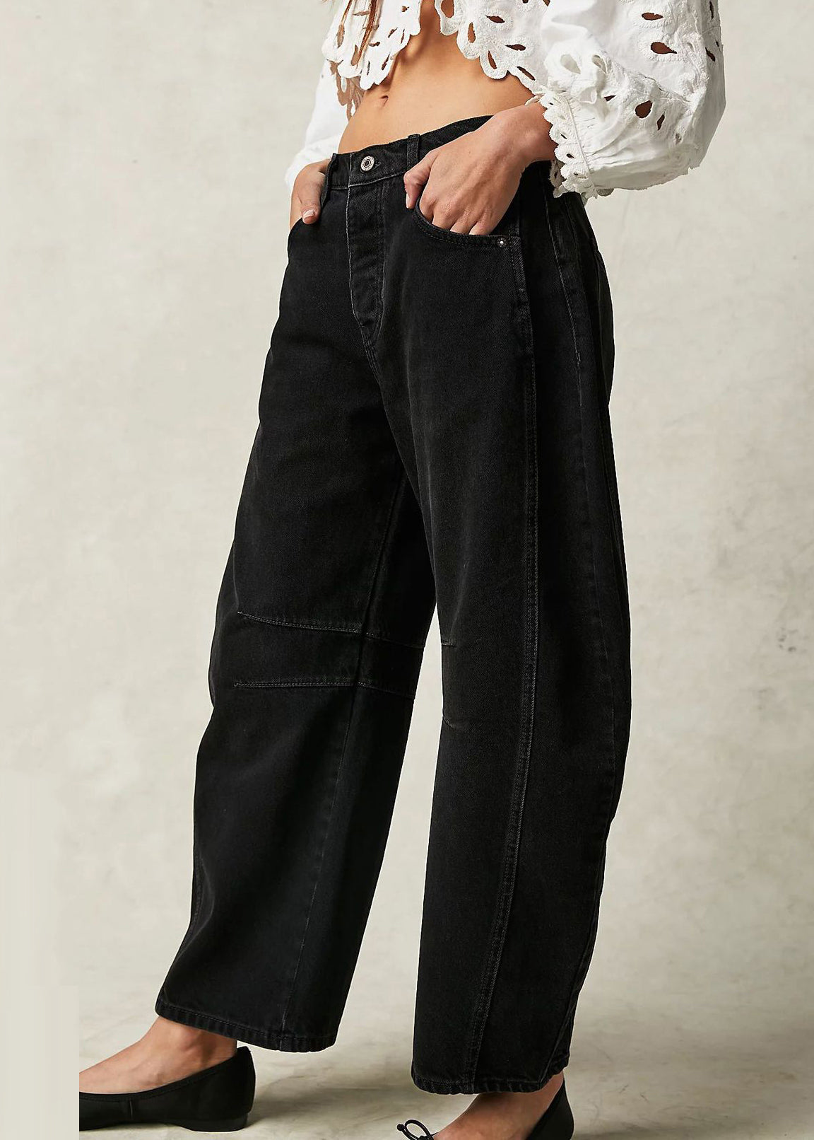 Pantalon Patchwork Neuf Taille Haute Denim Blanc Crop