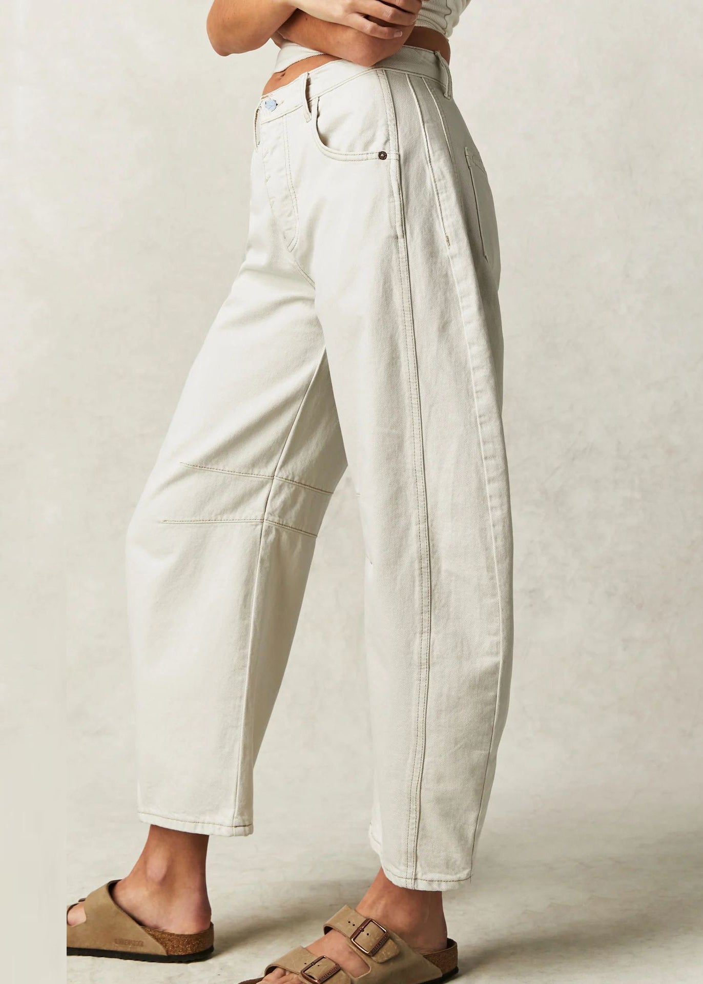 Pantalon Patchwork Neuf Taille Haute Denim Blanc Crop