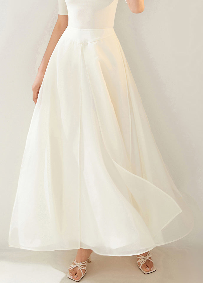 Nouvelle jupe blanche en organza uni à ouverture latérale et à superpositions pour l'été AM1007