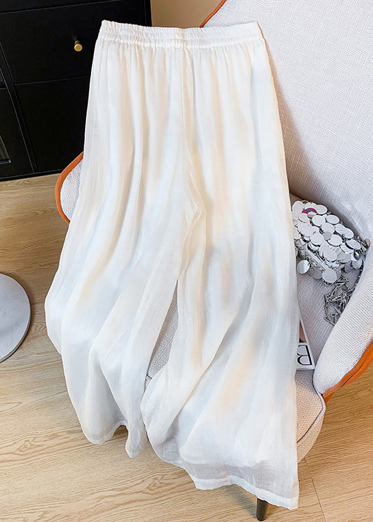Crop White Pockets New Pants Elastic Linen Waist