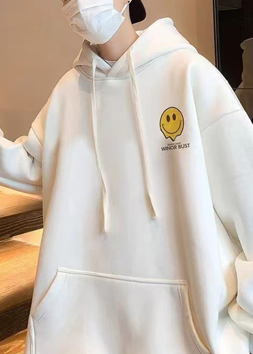 Neu Weiß Druck Taschen Warme Fleece Männer Sweatshirt Winter RP052