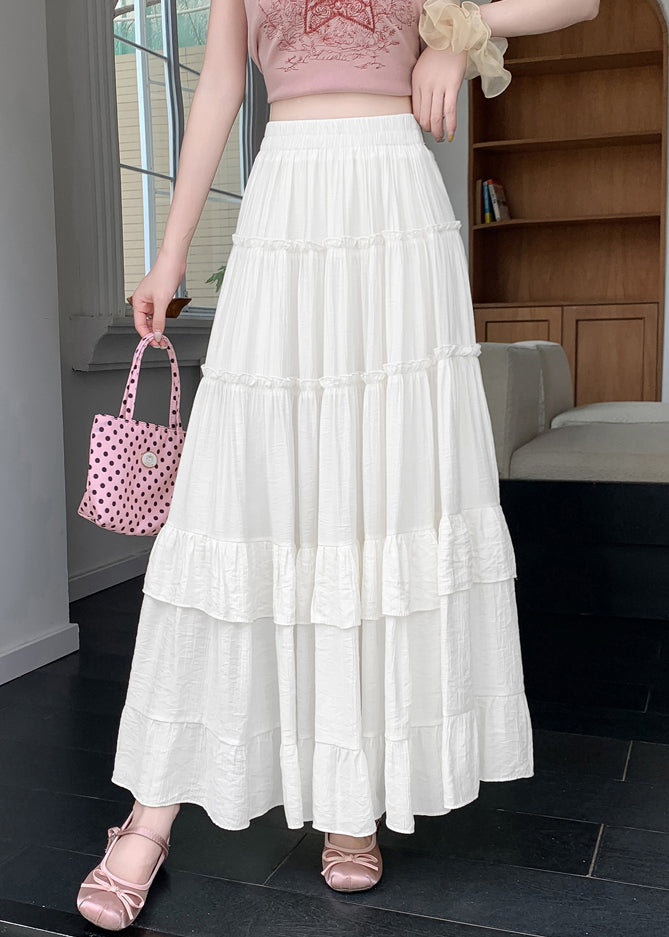 Line New White Summer Cotton Patchwork Skirts Wrinkled Solid A
