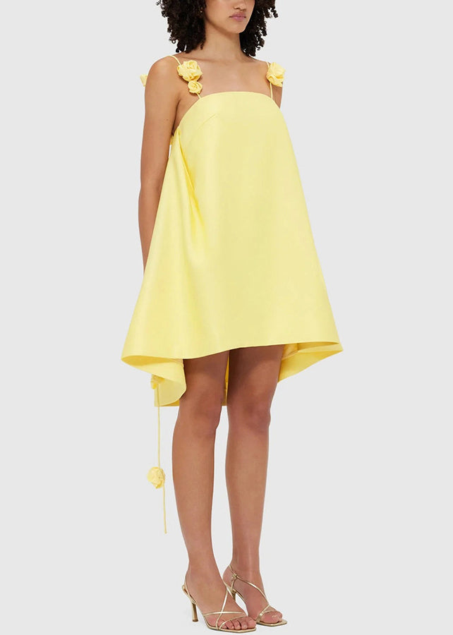 Robe de vacances pour femme à fleurs jaunes décorée