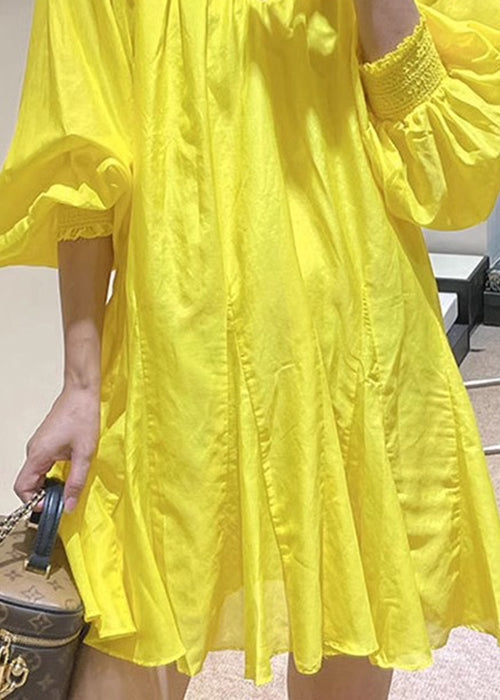 Neu V Spitze Gelb Kleid Up Solide Mini Frühling Baumwolle