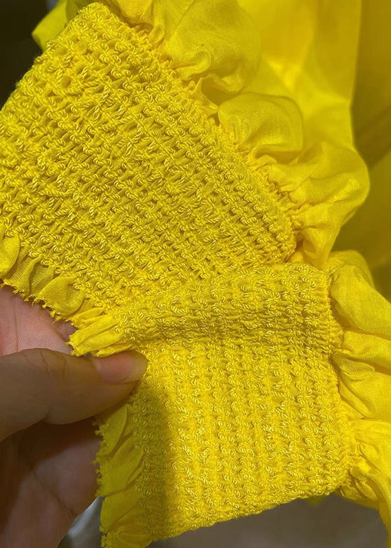 Neu V Spitze Gelb Kleid Up Solide Mini Frühling Baumwolle