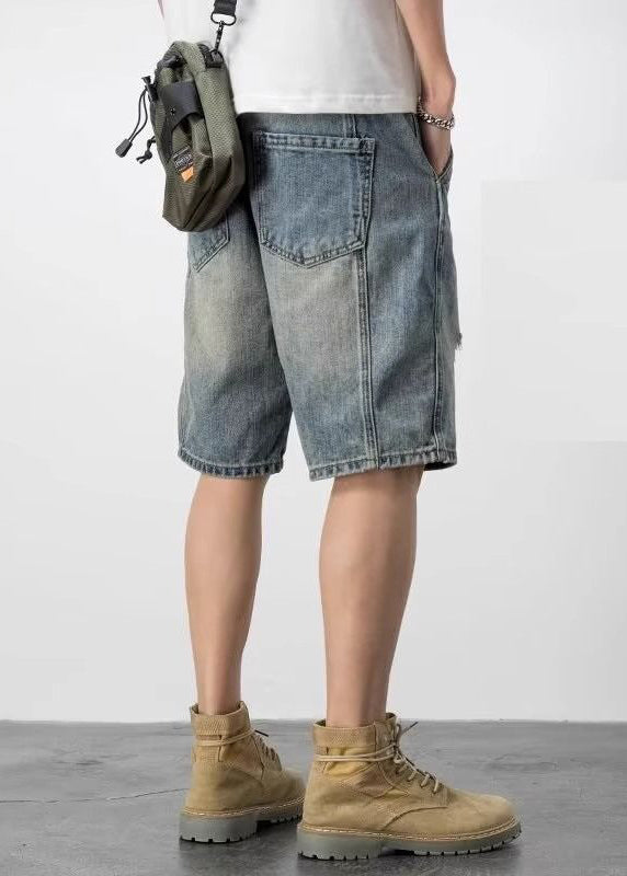 Neuheit Blau Loch Taschen Hohe Taille Denim Herren Shorts Sommer YL028