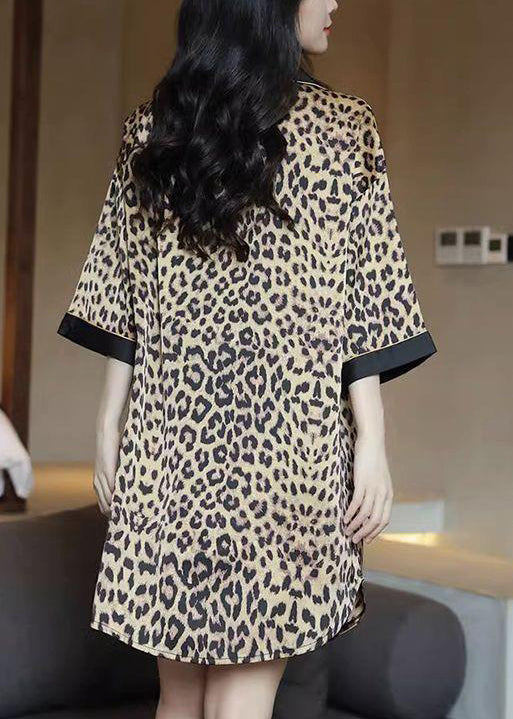 Neuheit Leopard Peter Pan Kragen Knopf Pyjamas Hemden Kleid Halbarm YK011