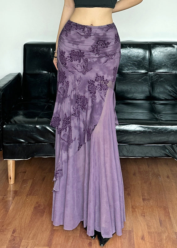 Ensemble deux pièces haut et jupe en tulle violet à lacets fantaisie, printemps YT006