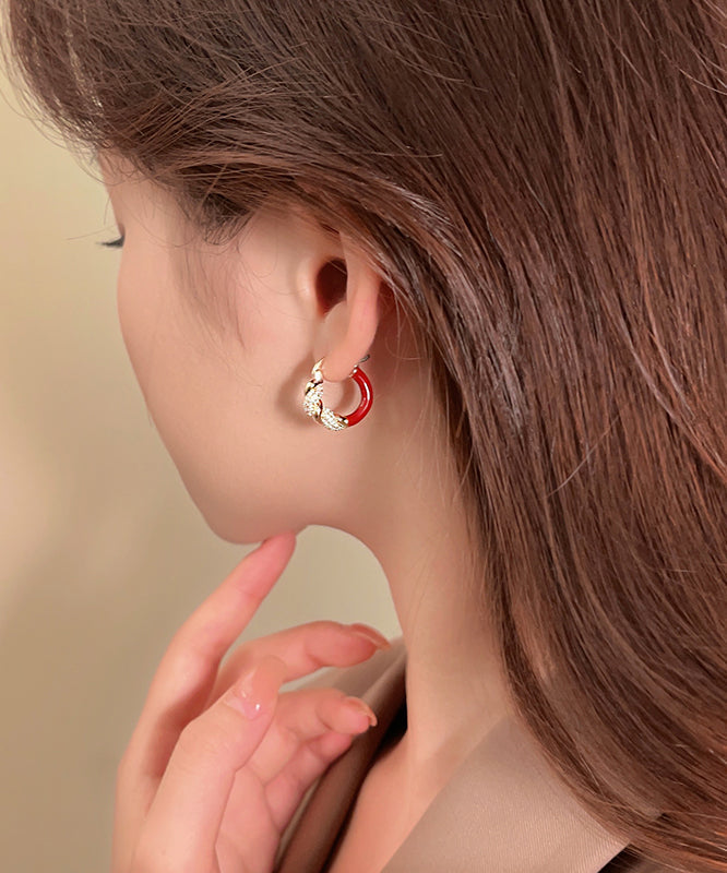 Boucles d'oreilles créoles fantaisie en alliage de cuivre rouge et zircon TX025
