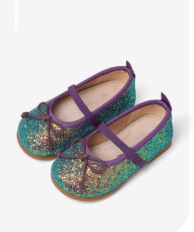 Chaussures plates argentées pour enfants, paillettes, cuir, sangle fantaisie, fausse boucle