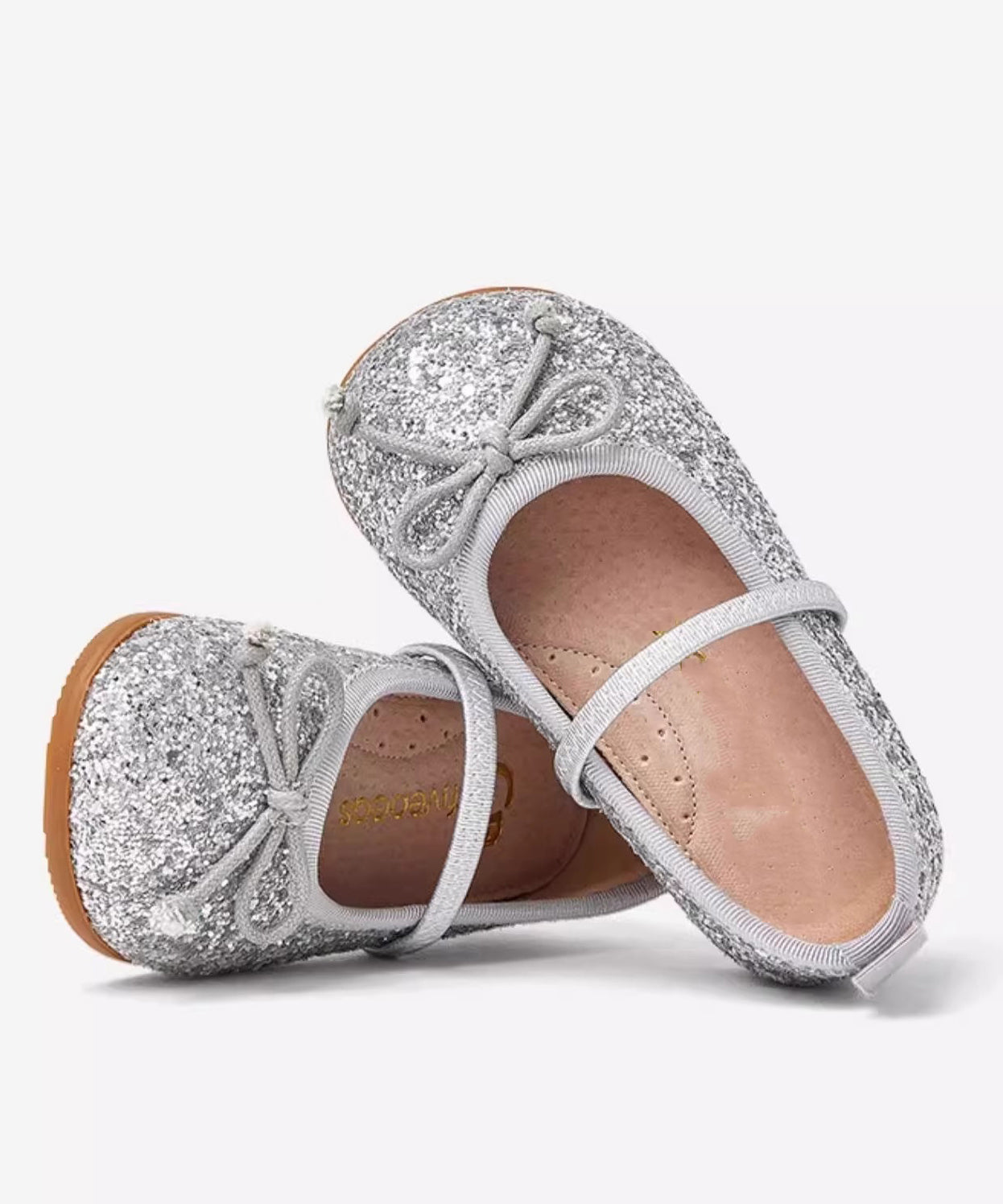 Chaussures plates argentées pour enfants, paillettes, cuir, sangle fantaisie, fausse boucle