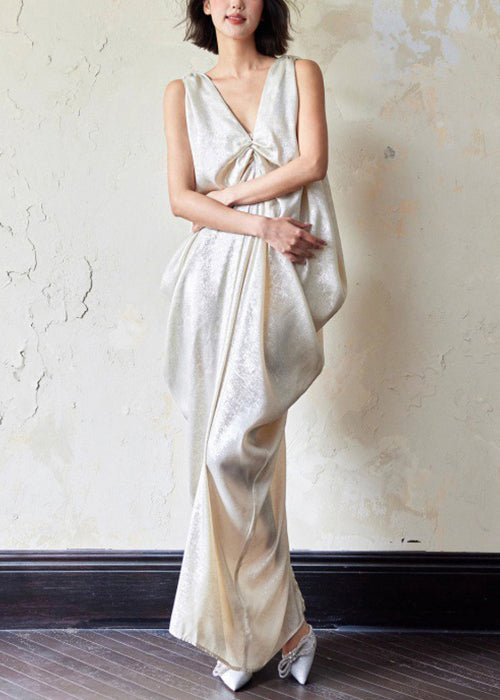 Neuartiges Kleid, ärmellos, Maxi-Ausschnitt, Taschen, knitterige Baumwolle, V