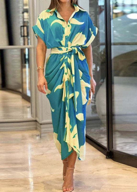Baumwolle Sommer Gelb Krawatte Neuheit Kleid Print Taille Shirts
