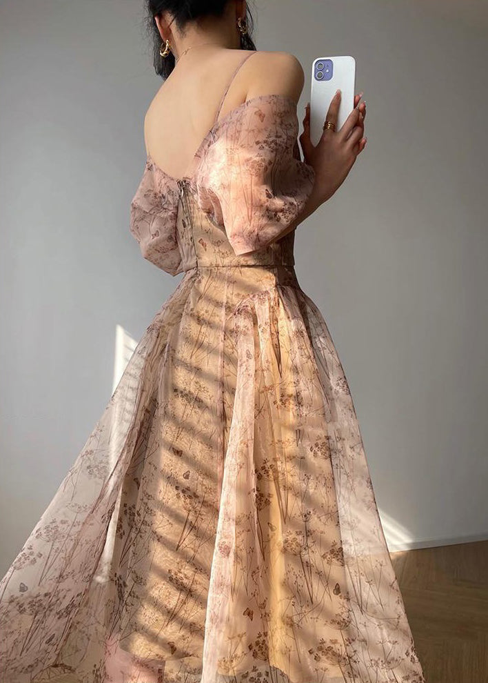 Neuartiges Chiffon-Kleid mit Spaghettiträgern und Reißverschluss, Sommer XX082