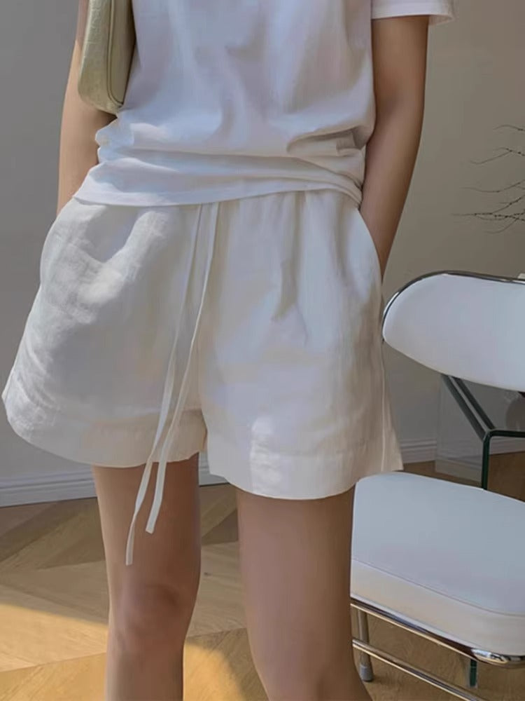 Short décontracté ample uni en coton et polyester QAF19