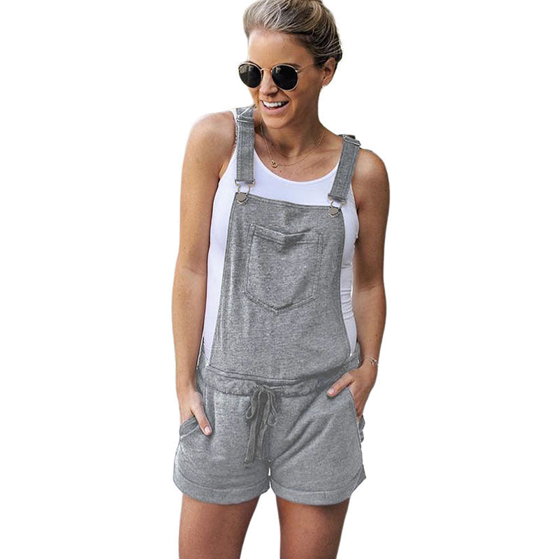 Hellgrauer, sexy Strampler aus Baumwollmischung mit Patchwork-Taschen AH172