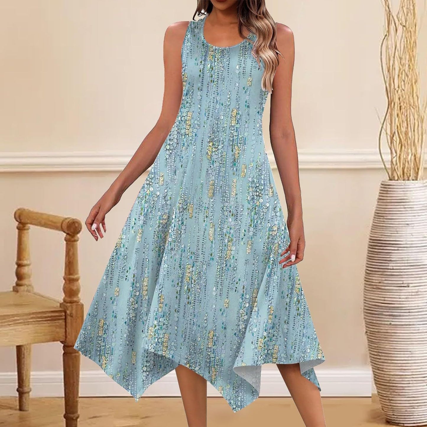 Floral Vacation Loose Dress With No QM118