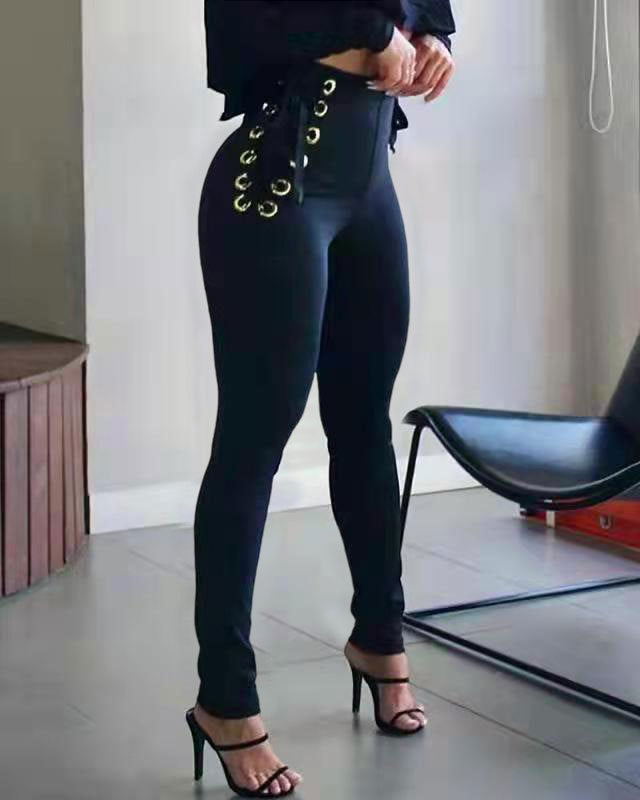 Casual Tight Plain Grommets Leggings AH730