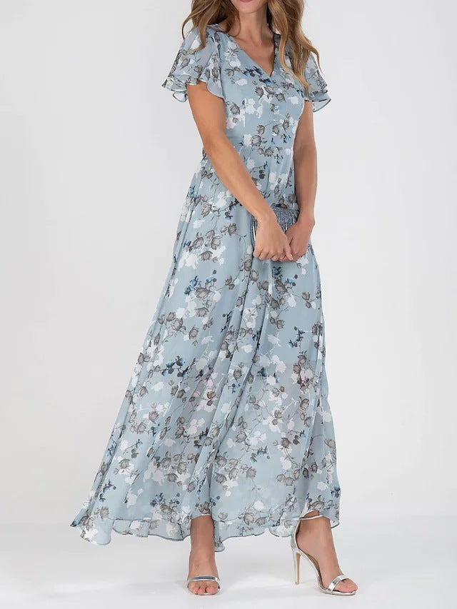 Elegant Loose Floral V Neck Dress QM80