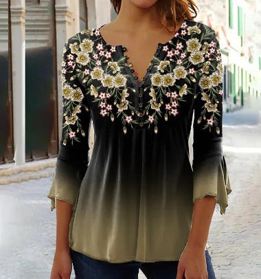 V Neck Floral Casual Shirt  AH154