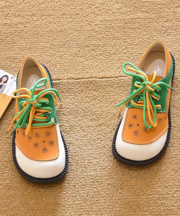 Women Orange Up For Lace Comfy Flat Splicing Shoes